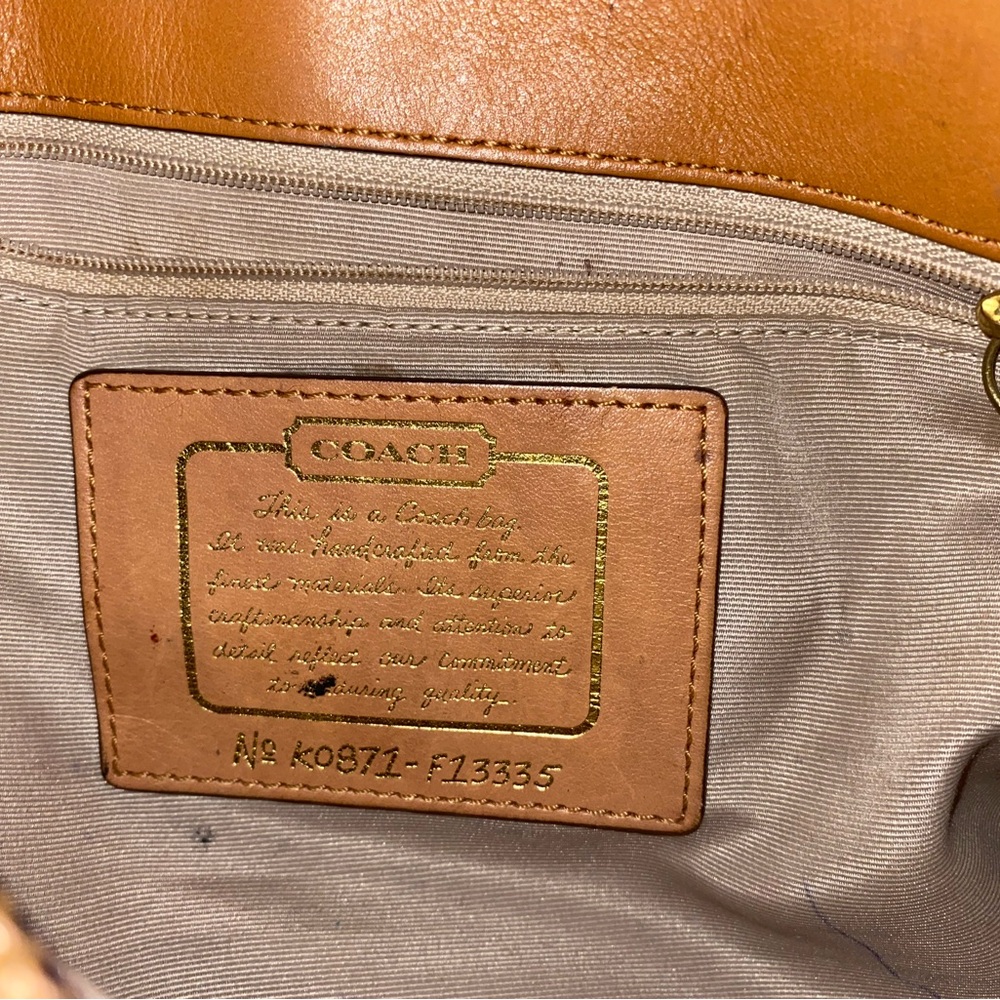 Coach Tan Shoulder Bag with Leather Tag and Smooth Exterior